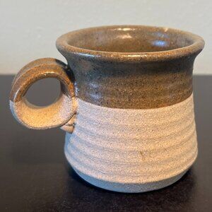Handcrafted Hand Thrown Studio Art Glazed and Unglazed Ribbed Pottery Mug